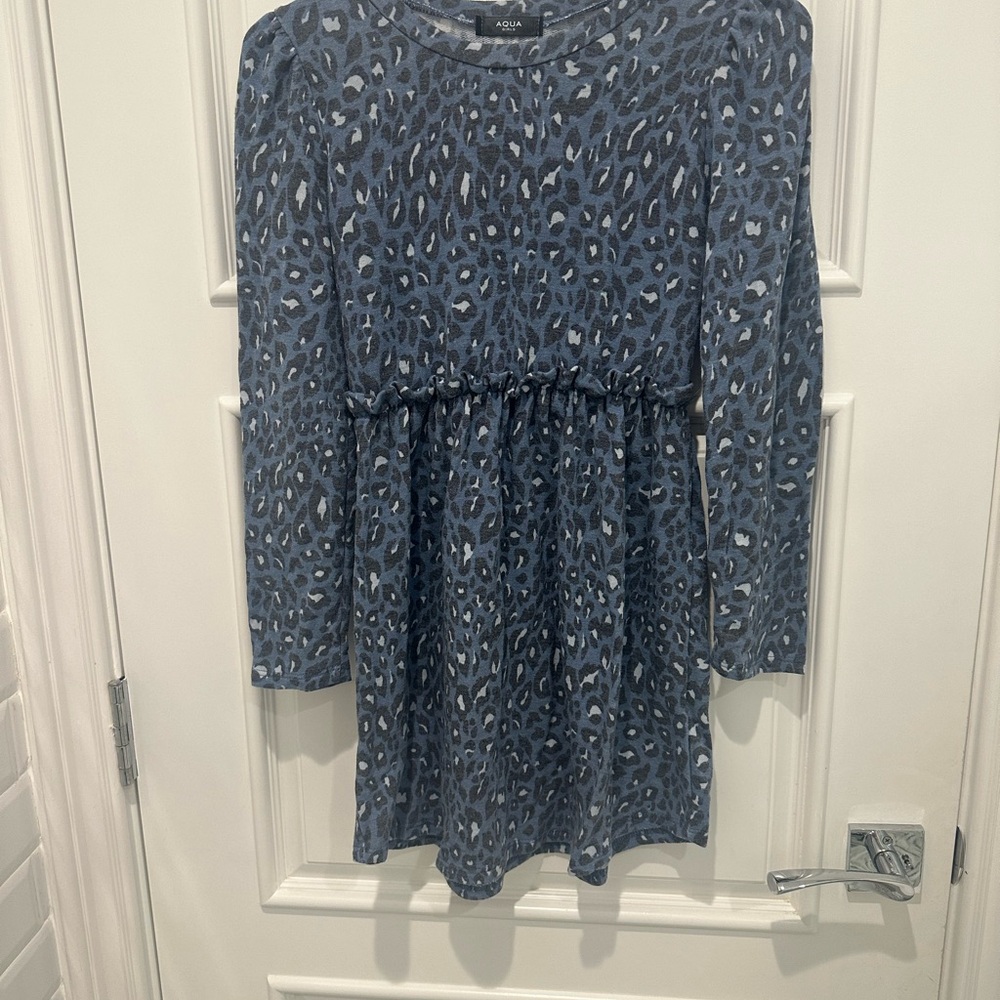 Girls Aqua Long Sleeve Animal Print Dress.  Size Large. Bloomingdale’s